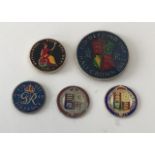 SELECTION OF FIVE VARIOUS ENAMELLED COINS