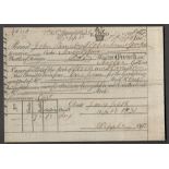 1830 EXCISE OFFICE PERMIT FORM FOR RECEIVING RED WINE NOT FRENCH ON CARD
