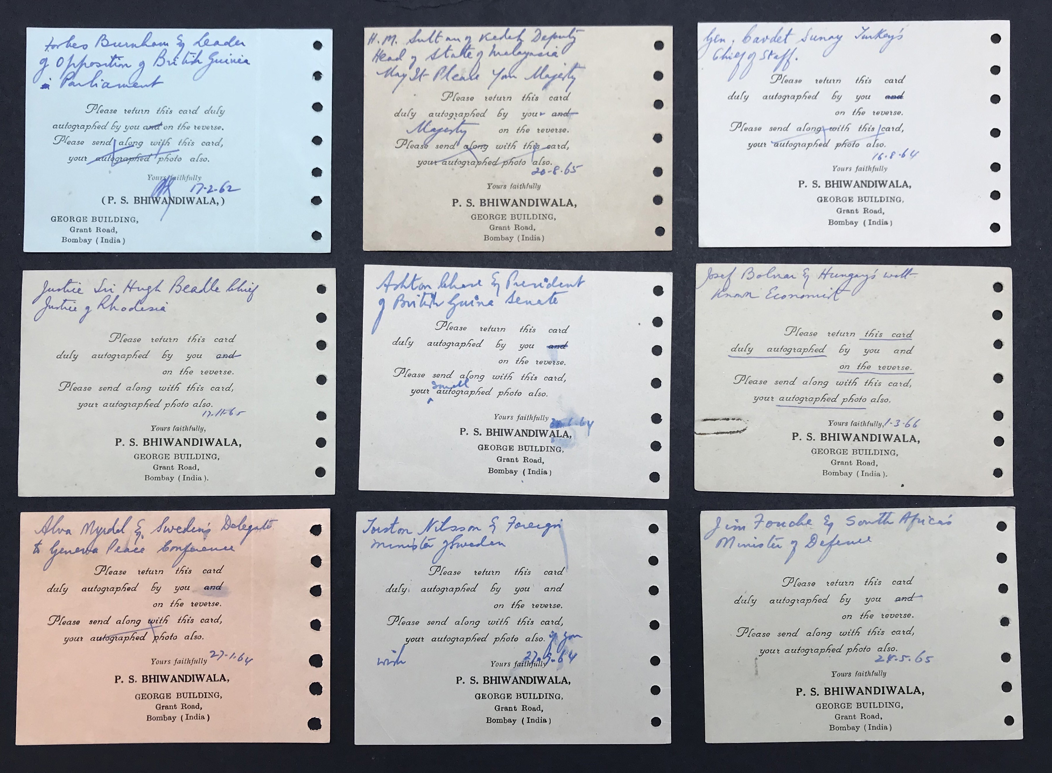 COLLECTION OF VARIOUS INTERNATIONAL POLITICIAN'S AUTOGRAPHS