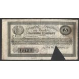 1887 STAMFORD SPALDING & BOSTON BANKING COMPANY FIVE POUND BANKNOTE SN: L 5931