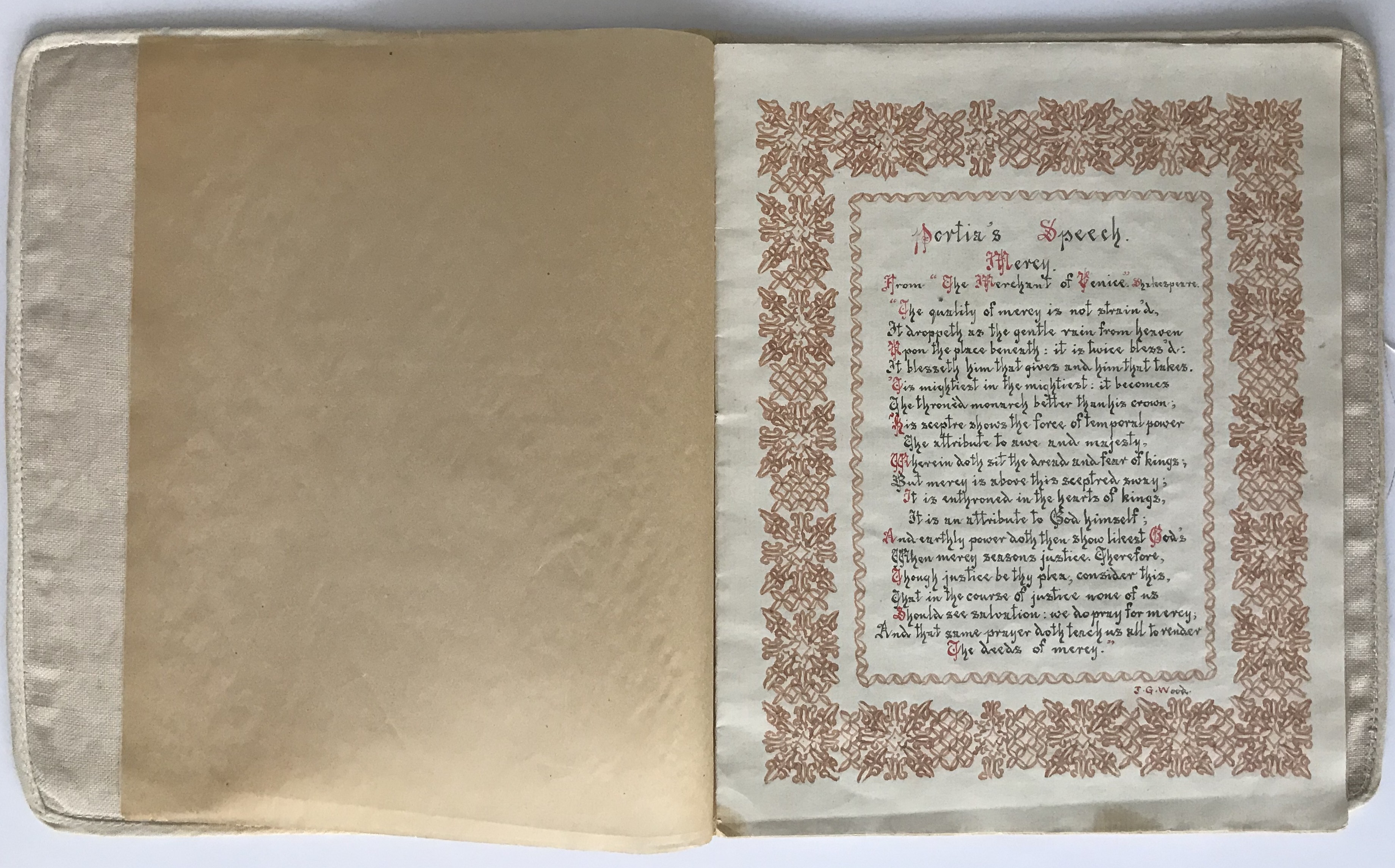 UNUSUAL HANDWRITTEN PORTIR’S SPEECH WITH CLOTH COVERS BY J.G. WOOD - Image 3 of 9
