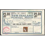 1972 NEW ZEALAND POSTAL NOTE USED ONE DOLLAR THIRTY CENTS