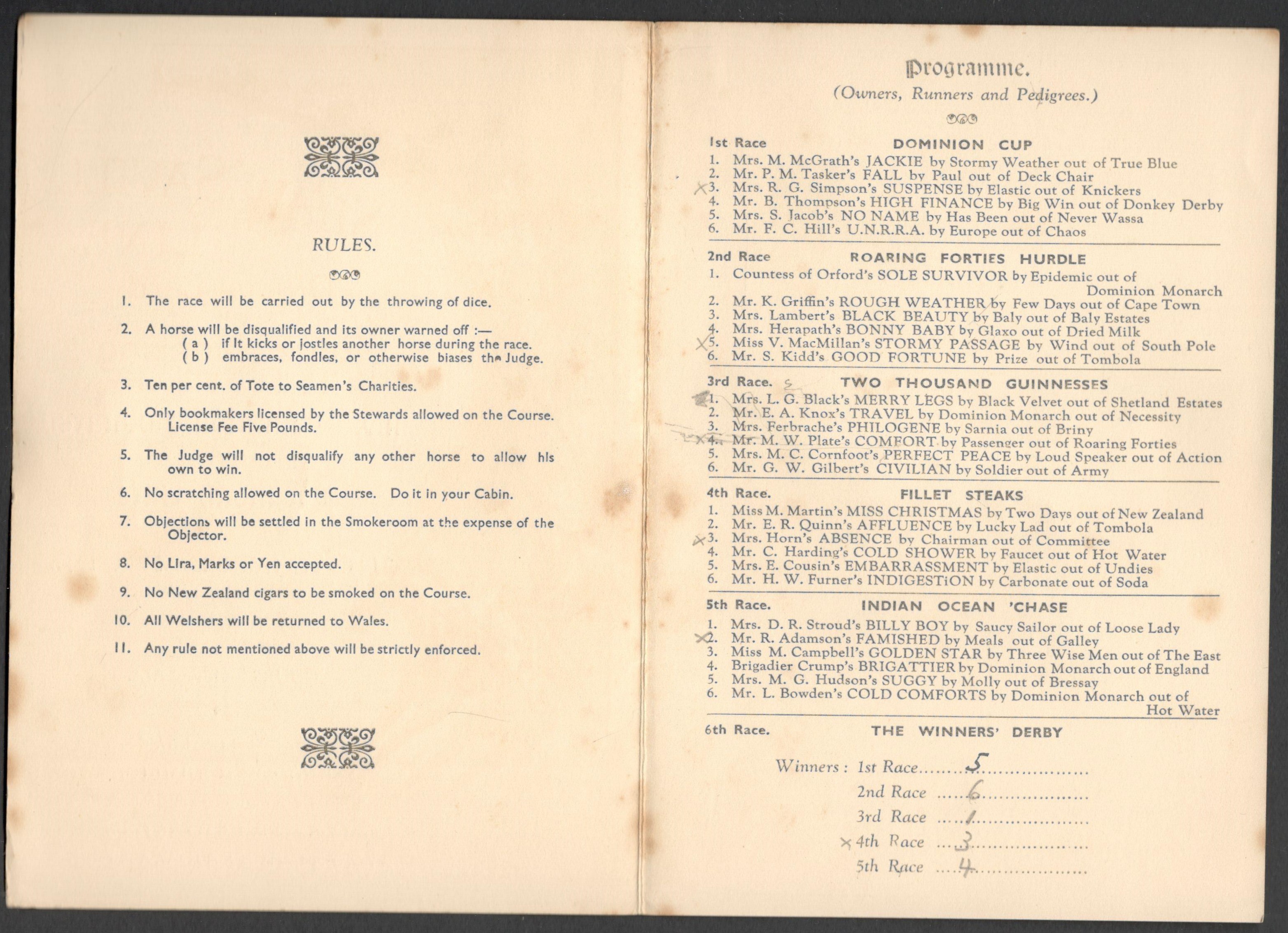 1946 SHAW SAVILL LINE OFFICIAL CARD RACE MEETING TO BE HELD ON M.V. DOMINION MONARCH - Image 2 of 2