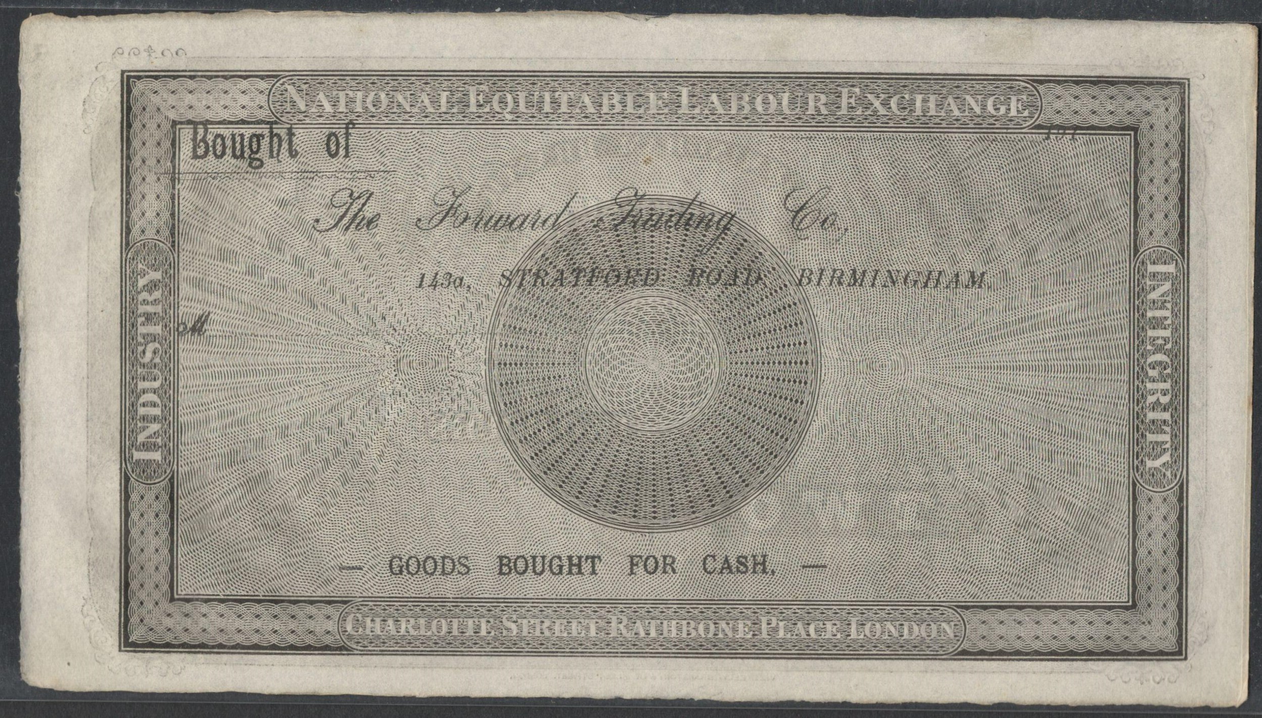 1833 ROBERT OWEN TWO HOURS NOTE - NATIONAL EQUITABLE LABOUR EXCHANGE IN ACCEPTABLE CONDITION - Image 2 of 2
