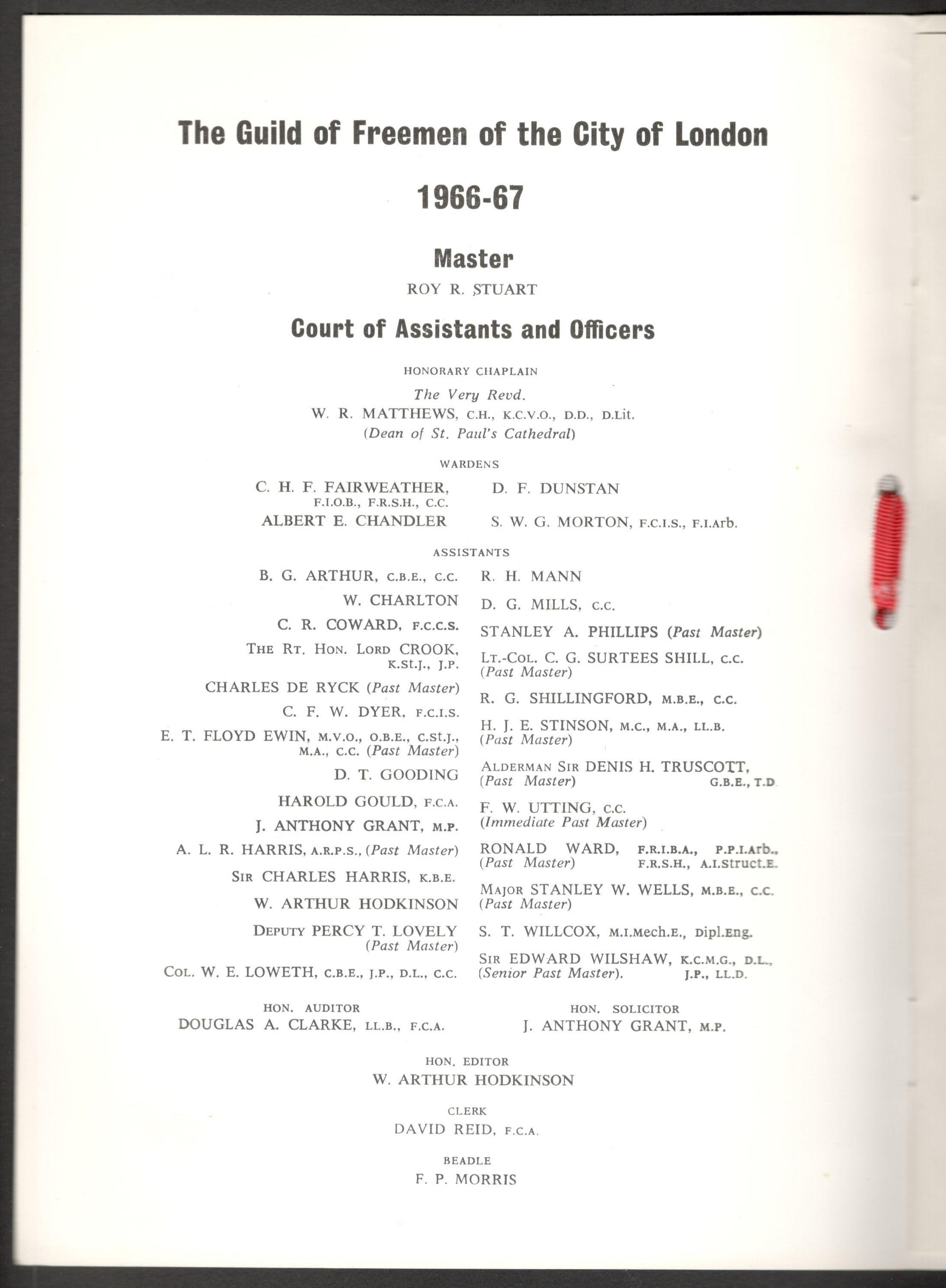 THE GUILD OF FREEMEN OF THE CITY OF LONDON 1966-7 PROGRAMME FOR RECEPTION & DANCE - Image 2 of 2