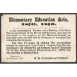 1878 BIDDENDEN FLYER REGARDING ELEMENTARY EDUCATION ACTS 1870, 1876