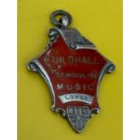 HALLMARKED SILVER & ENAMEL FOB WATCH PENDANT FOR GUILDHALL SCHOOL OF MUSIC