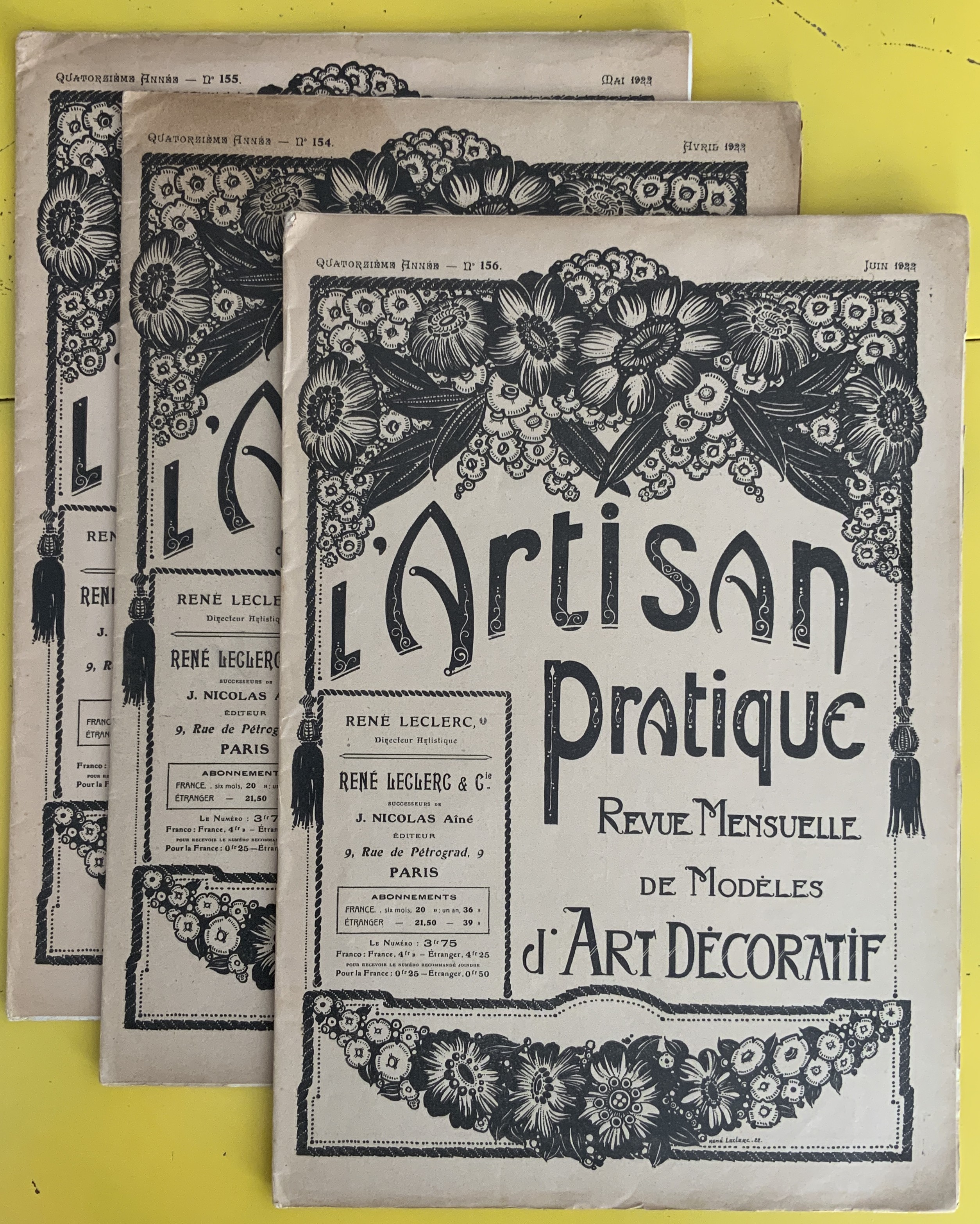 THREE FRENCH MAGAZINES L'ARTISAN PRATIQUE APRIL MAY JUNE 1922