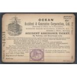 1890s ACCIDENT ASSURANCE TICKET BY RAILWAY AND STEAMBOAT ONLY FROM OCEAN ACCIDENT & GUARANTEE CORP