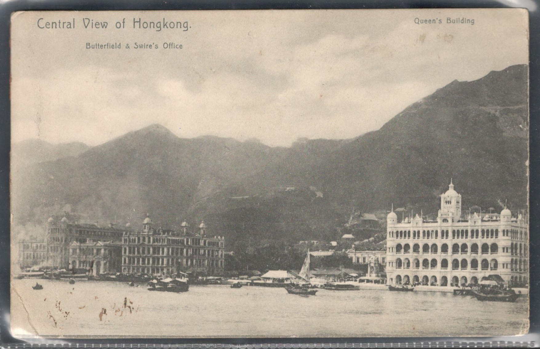 PICTURE POSTCARD OF CENTRAL VIEW OF HONGKONG BUTTERFIELD & SWIRE'S OFFICE - QUEEN'S BUILDING