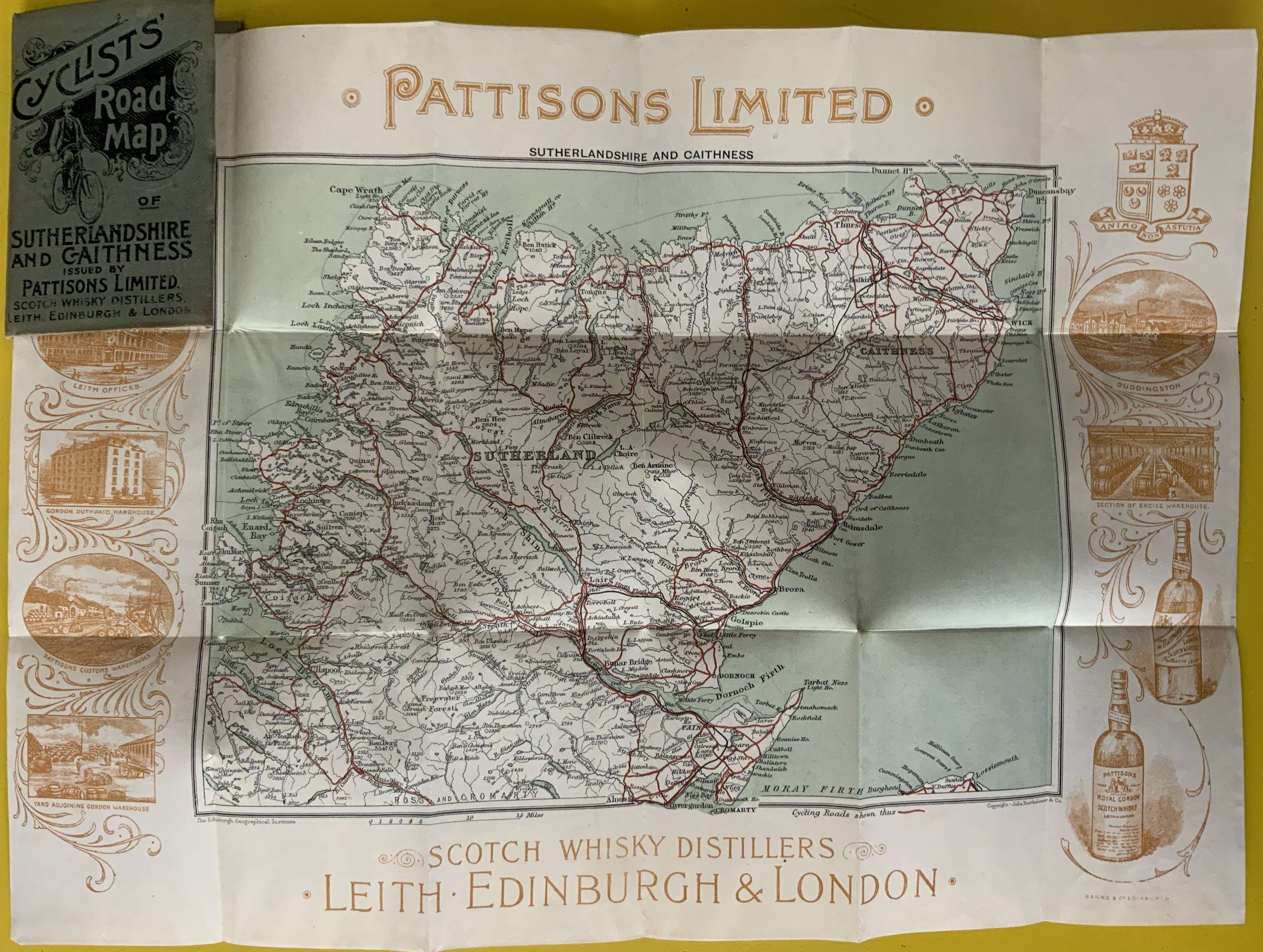 CYCLIST ROAD MAP OF SUTHERLANDSHIRE AND GAITHNESS BY PATTINSONS LIMITED