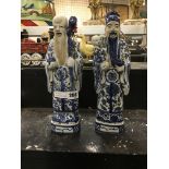 PAIR OF BLUE & WHITE FIGURES