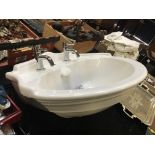 SANITAN INSET BATHROOM BASIN COMPLETE WITH WASTE & TAPS WITH MATCHING BATH TAPS