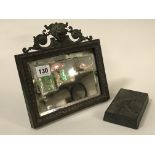 BRONZE FRAMED MIRROR WITH BRONZE PAPERWEIGHT