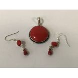 CORAL PENDANT WITH MATCHING STERLING SILVER EARRINGS