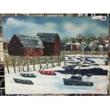 OIL PAINTING OF DOCK SCENE