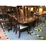 MAHOGANY INLAID DINING TABLE, CHAIRS & SERVER