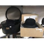 HERBERT JOHNSON BOWLER HAT IN BOX, STOLES & GLOVES