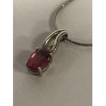 18CT WHITE GOLD PINK SAPPHIRE & DIAMOND PENDANT - NO CHAIN