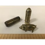 TWO TRENCH ART CIGARETTE LIGHTERS WITH A PIG VESTA