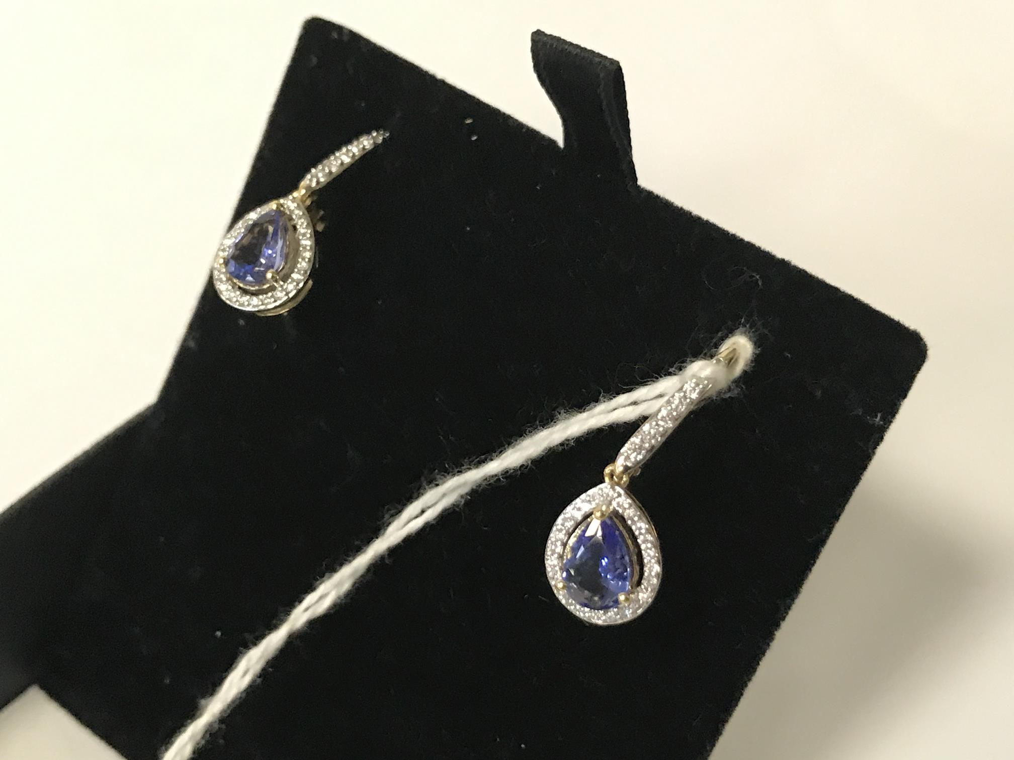 18CT YELLOW GOLD DIAMOND TANZANITE EARRINGS