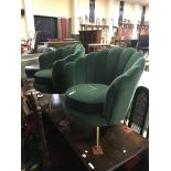 PAIR GREEN VELVET SHELL CHAIRS