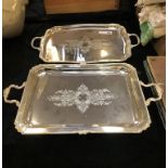 TWO SILVER PLATE TRAYS