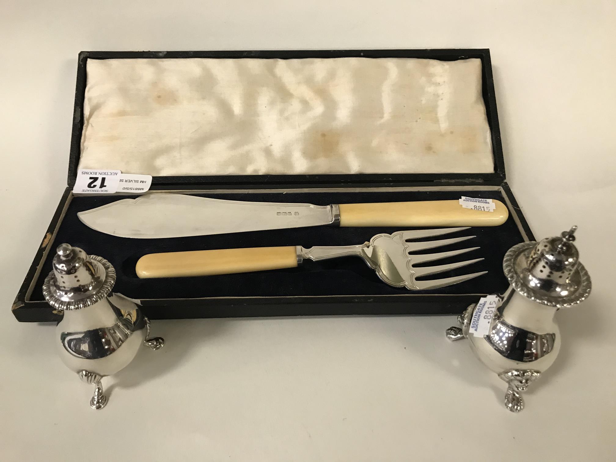 HM SILVER SERVING SET & SALT CELLARS