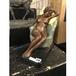 ART DECO CHALK FIGURE OF RECLINING NUDE LADY