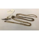 TWO 9CT GOLD CHAINS & 9CT GOLD PEARL RING & 9CT GOLD TIE PIN