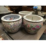 3 POLYCHROME CHINESE FISH BOWLS