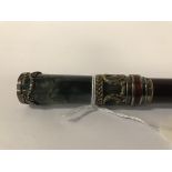 19THC FRENCH SILVER & MOSS AGATE & ENAMELLED PARASOL HANDLE