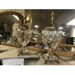 PAIR OF BRASS & GLASS TABLE LAMPS