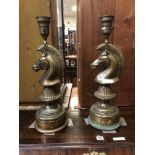 PAIR BRASS HORSE LAMPS