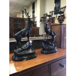 PAIR LARGE BRONZE STAGS