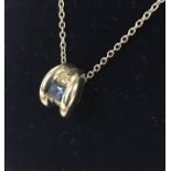 PLATINUM DIAMOND & BLUE SAPPHIRE PENDANT & CHAIN