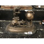 BRONZE ANIMAL GROUP ON MARBLE BASE