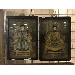 PAIR 1930'S ORIENTAL REVERSE PAINTINGS ON GLASS