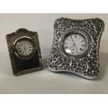 VICTORIAN SILVER CLOCK IN CASE & 1 OTHER SILVER DESK CLOCK