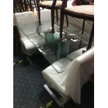 CRYSTAL GLASS TABLE & 4 CREAM & CHROME CHAIRS