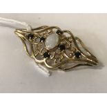 9CT GOLD OPAL & SAPPHIRE BROOCH