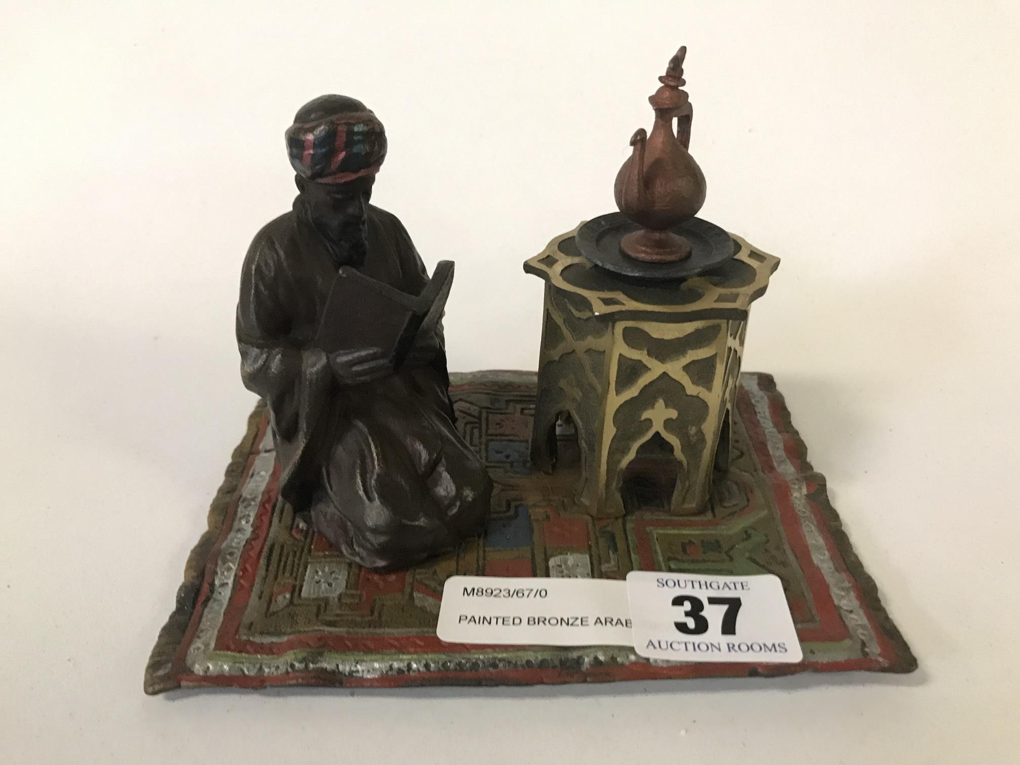 PAINTED BRONZE ARAB INKWELL