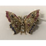 18CT GOLD & MULTI GEMSTONE BROOCH