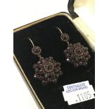 PAIR OF VINTAGE SILVER & GARNET DROP EARRINGS