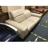 CREAM LEATHER TWO SEATER DESIGNER SOFA