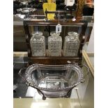 TANTALUS WITH SILVER & GLASS BASKET (DECANTERS NEEDS NEW TOPS)