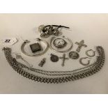 SILVER RINGS, BANGLES, CHAINS, PENDANTS & WATCHES