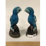 PAIR OF EARLY BLUE PARROT FIGURES ON BASE