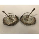 PAIR OF SILVER & GLASS SALTS