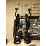 PAIR OF ART NOUVEAU SPELTER TABLE LAMPS